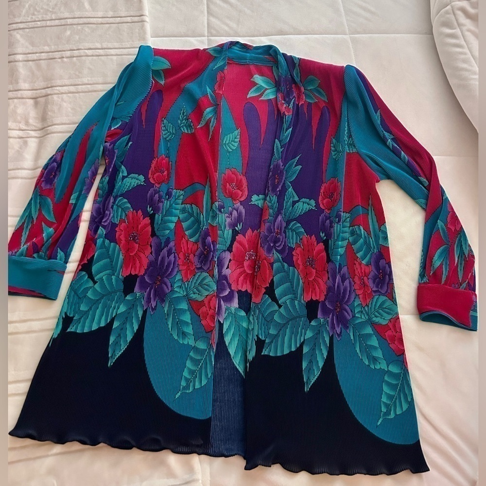 Vintage Tropical Malaysian Jacket Women’s Sz M-L Fuchsia Teal Purple Nav…​​​​​​